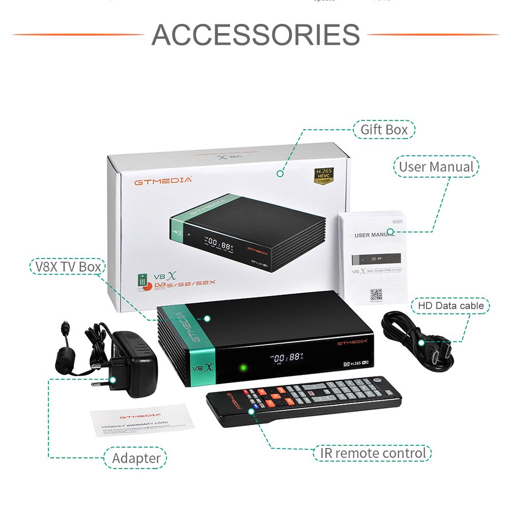 GTMedia V8X IP SAT TV TV Set Top Box DVB-S/S2/S2X Free to Air FTA Digital WIFI Satellite Receiver