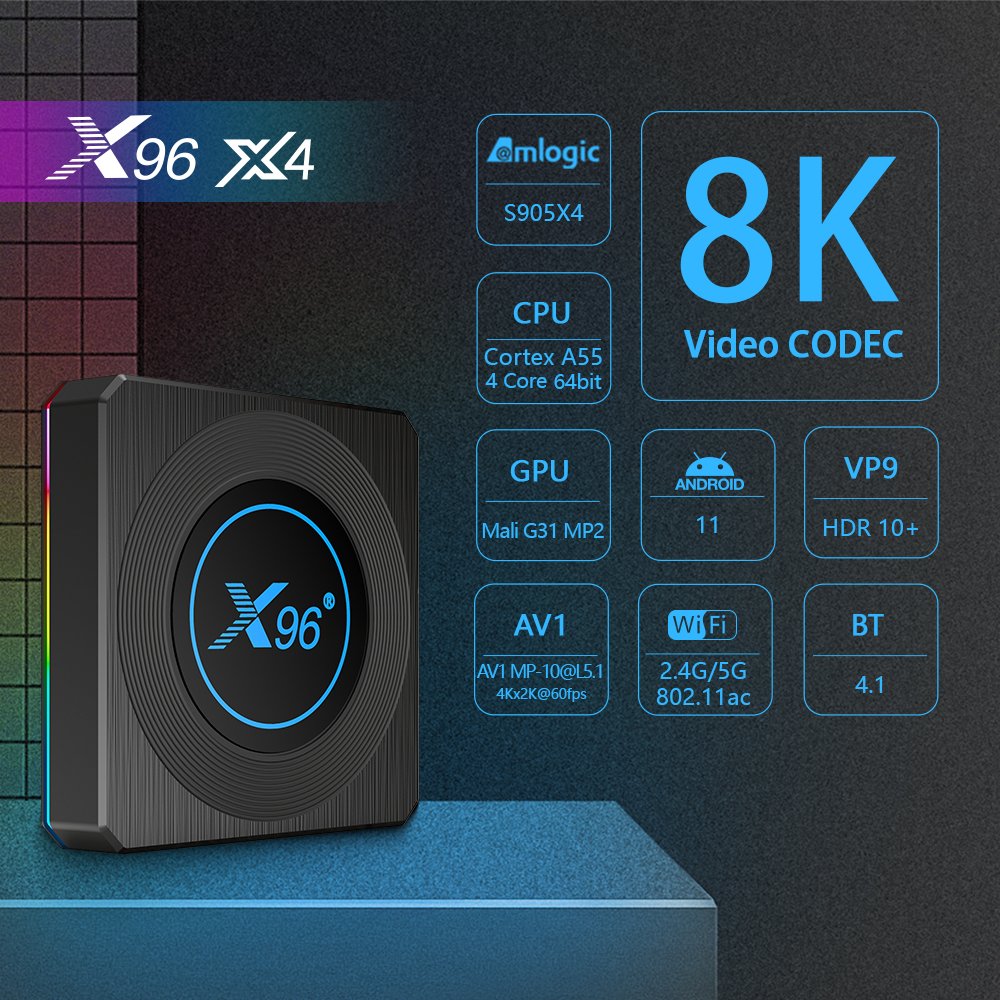 X96 X4 Smart Set-top Box Android 11 8K OS Amlogic S905WX4 Chip 4G RAM 32G 64G ROM 1000M Network Port Dual WiFi TV Box