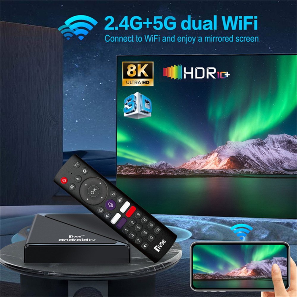Android 14 TV98 Pro Allwinner H313 Quad Core 8k 2G 8G Remote Support IPTV 5G 2.4G Dual Wifi BT5.0 Set Top Box