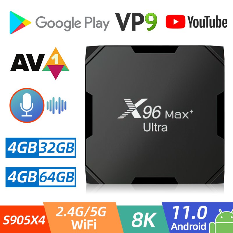 New Leadcool Android 11 Set Top Box X96 Max Plus Ultra Smart TV Box 8K Video Codec HDR USB3.0 BT4.0 Amlogic S905X4 CPU