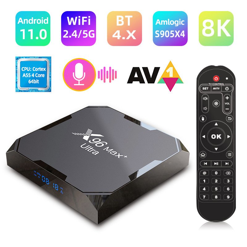 New Leadcool Android 11 Set Top Box X96 Max Plus Ultra Smart TV Box 8K Video Codec HDR USB3.0 BT4.0 Amlogic S905X4 CPU