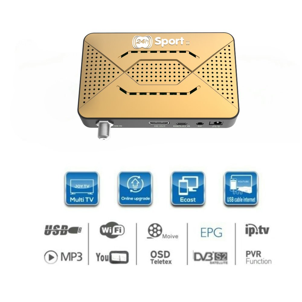 2024 New h.265 DVB-S2 iks server Digital Satellite TV Receiver h265 hevc 24h-Sport II FTA Decoder IP*TV Set Top Box for Africa