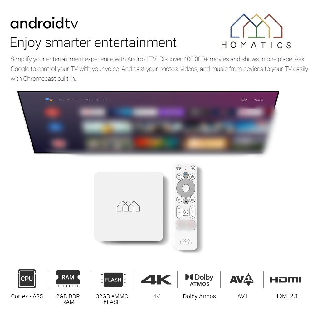 HOMATICS Box R Lite 4K TV Box Androidtv 11 Player Google Certified Amlogic S905Y4-B 5G 2T2R Wifi Media Player Set Top Box