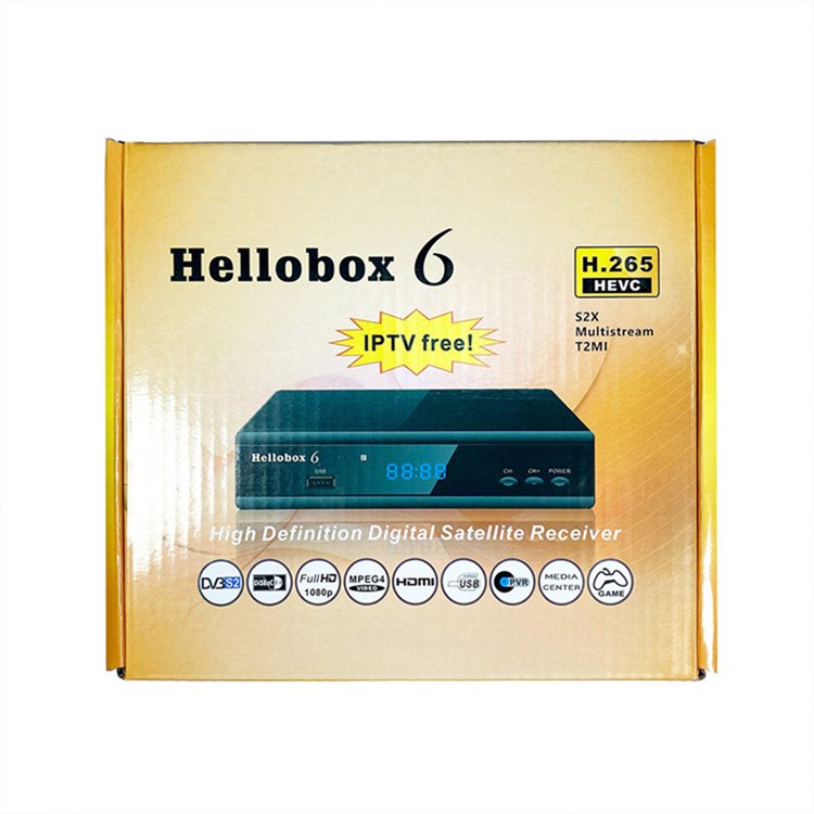 Newest hellobox 6 Fully SD/HD DVB-S2/S2X compliant support full HD 1080p set top box DVB-S2 H.265 Satellite Receive