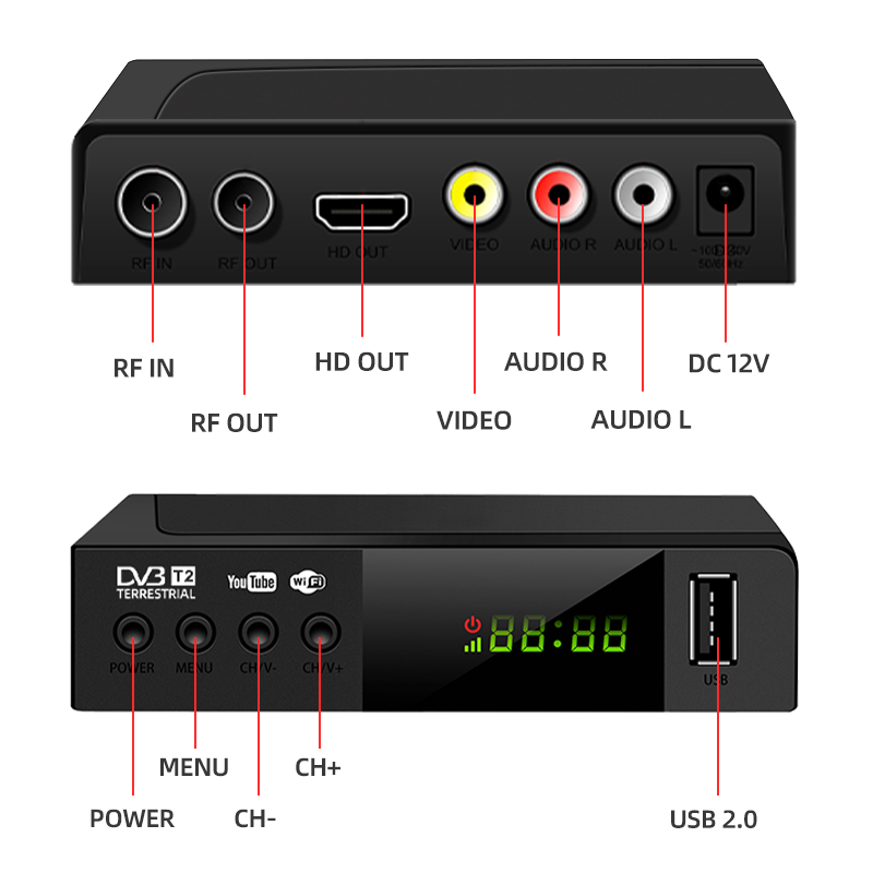 High Quality DVB T2 Tv Receiver TV Box Digital Terrestrial Receiver Usb Dvb T2 H.264 T2 1080P Set Top Box