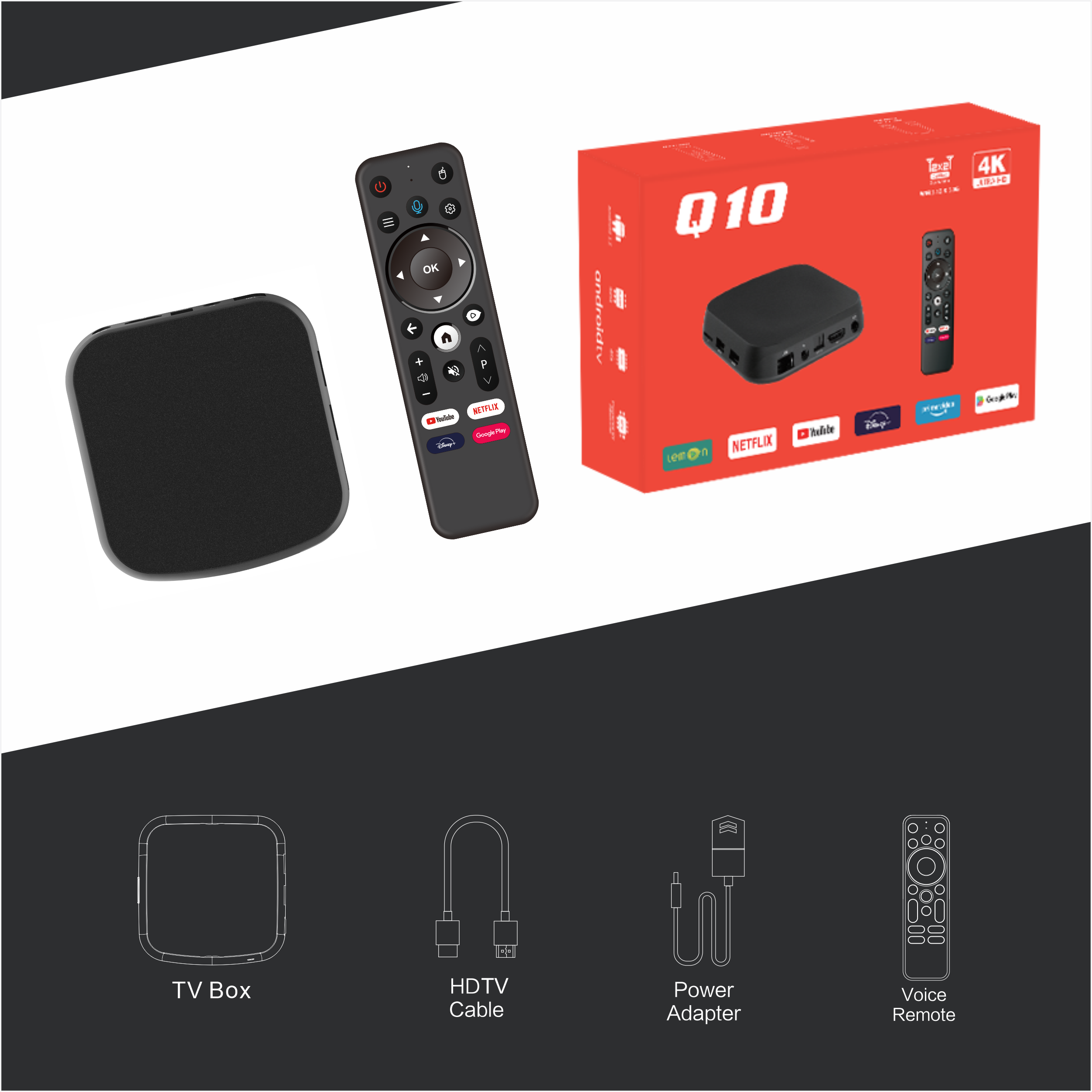 iATV Q10 Android 12 TV Box Allwinner H618 2.4G 5G Dual Wifi6 BT4.2 Voice Remote Control 4GB 32GB Smart Set top Box