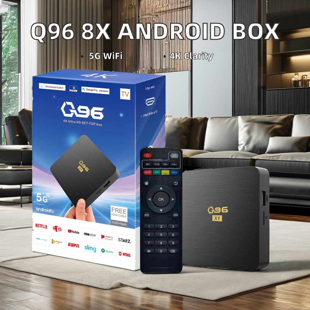 Q96 8X Upgradeable Android 10.0 HDR Media Player Set-Top Box 4K Resolution Quad-Core 5G WIFI Android TV Box