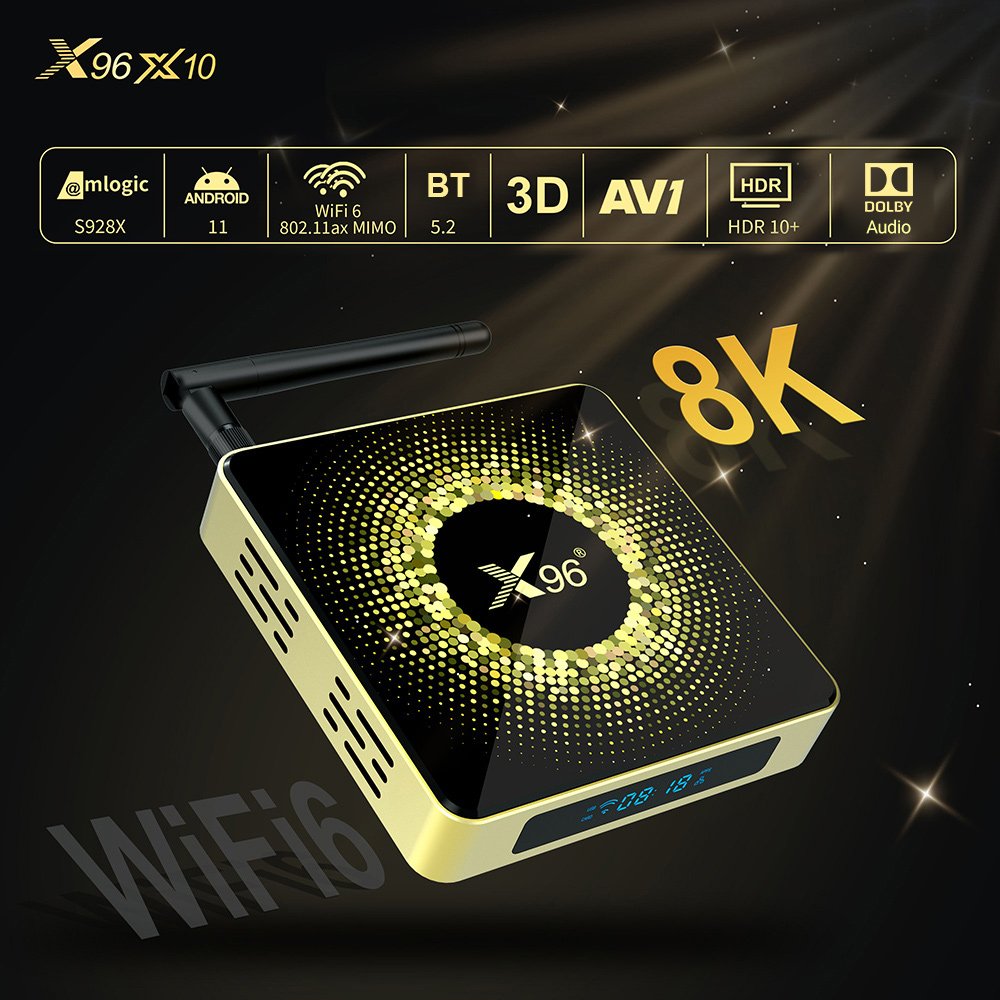 X96 X10 Amlogic S928X-J Android TVBox 8GB RAM 64GB ROM Support 8K USB3.0 Wifi6 BT5.2 1000M LAN Media Player Set Top Box
