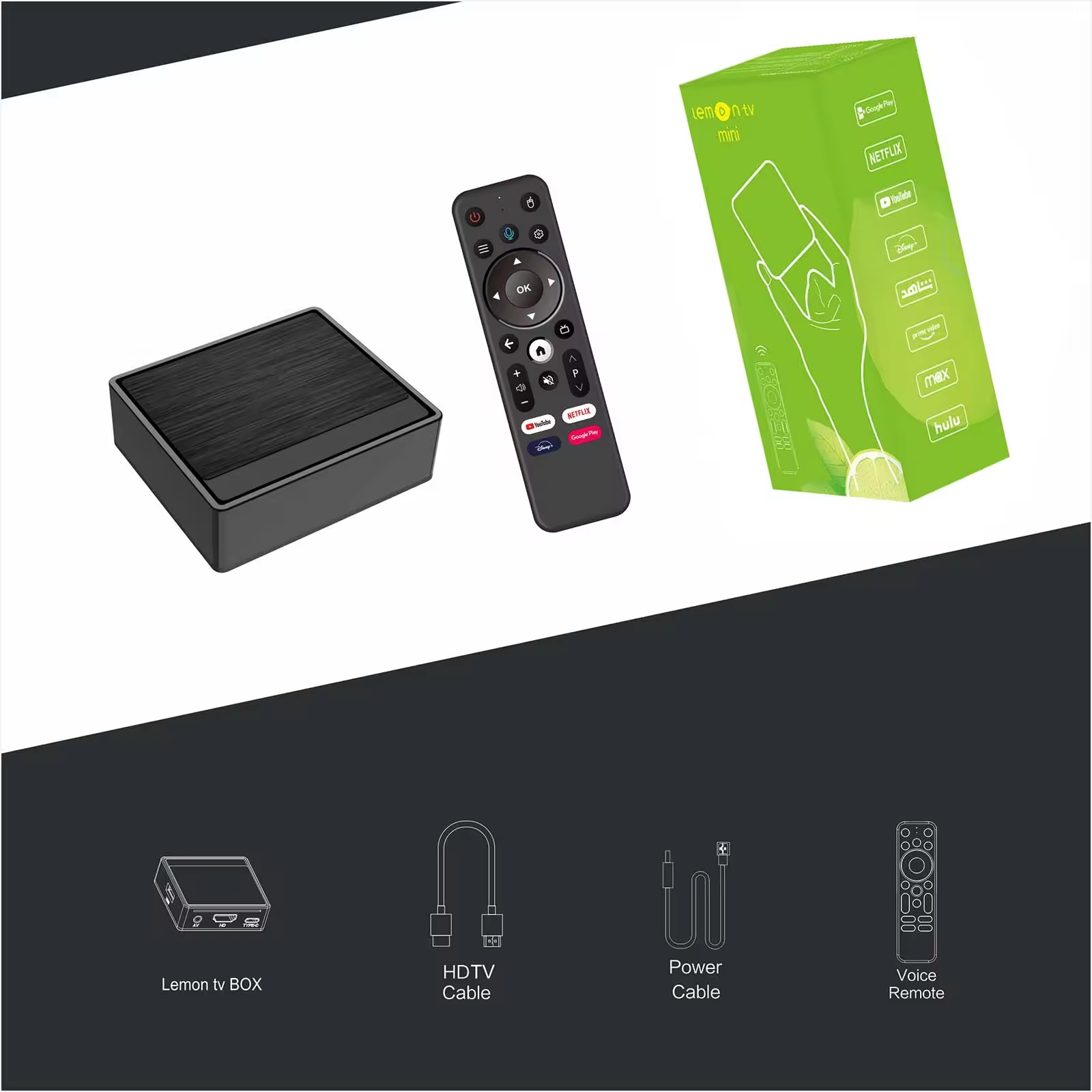 Lemon MINI TV Box 4K Android TV Box Android 12 2GB 16GB H618 Dual Band 2.4GHz+5GHz WIFI6 BT Voice Remote Lemon TV Set Top Box