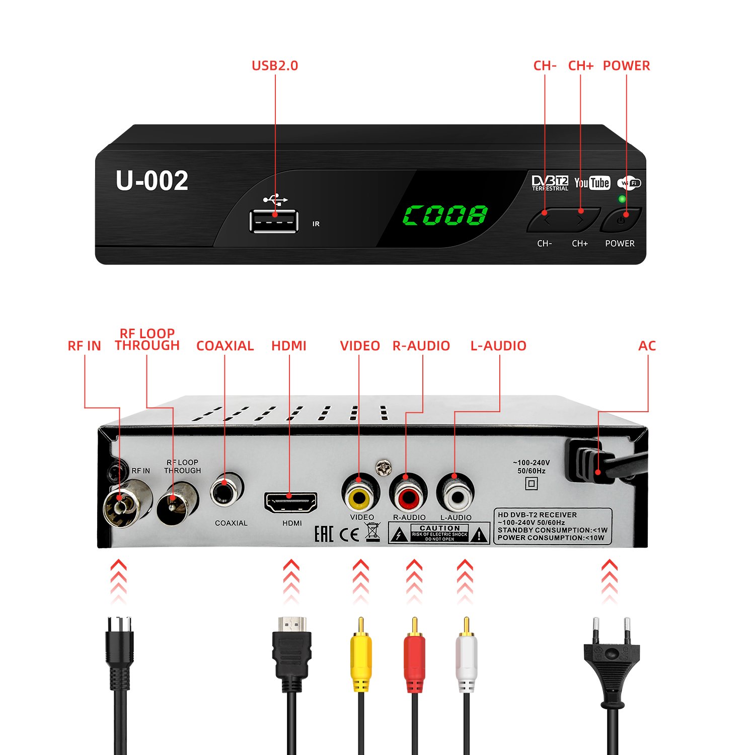 168MM DVB-T2 Digital decoder DVB-T Wifi Set-top Box Support FTA TV Receivers DVB T2 H.264 Set Top Box
