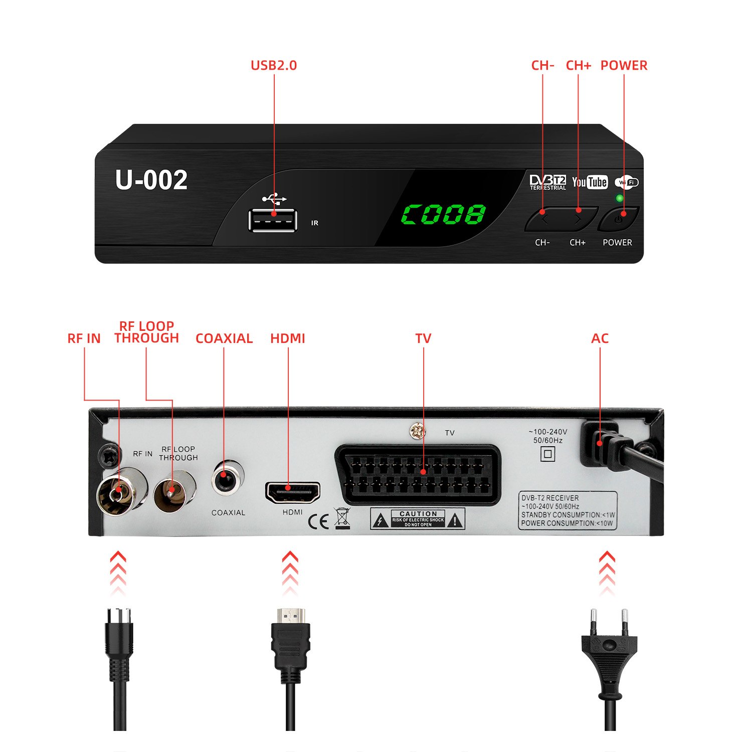 168MM DVB-T2 Digital decoder DVB-T Wifi Set-top Box Support FTA TV Receivers DVB T2 H.264 Set Top Box