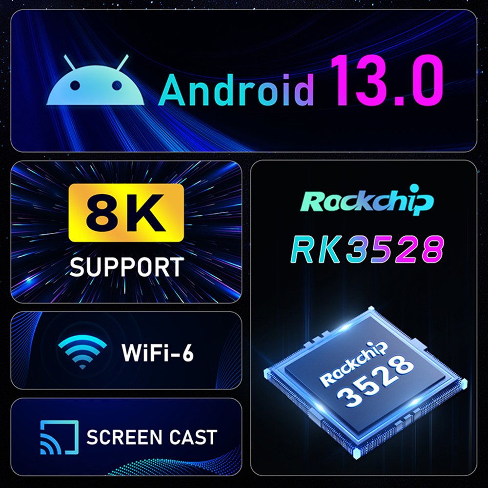 X88 Pro 13 Android Tv Box Media Player Stream Smart 8k Set Top Box Android 13 RK3528 Quad Core Wifi 6 2.4G 5G Dual Wifi Bt5.0 HD