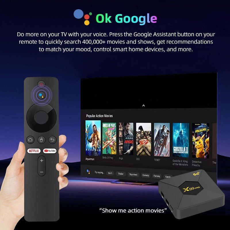 New Android TV BOX X99 PRO 2.4/5GHZWIFI2/16GB Android 13.0ATV Bluetooth voice remote control TV set-top box