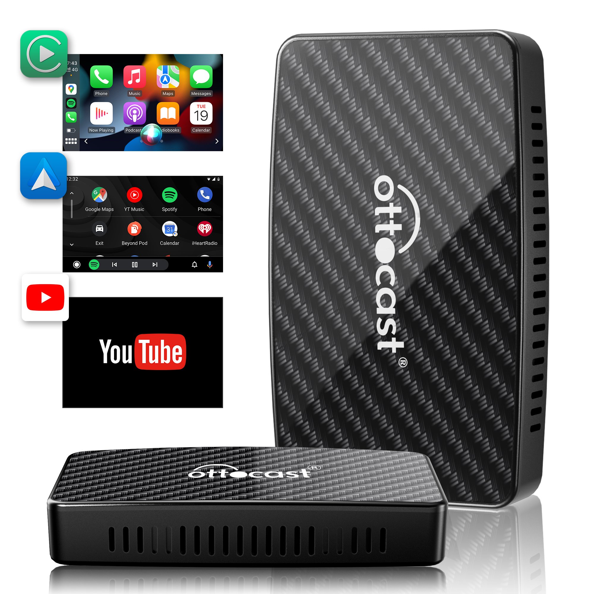 Ottocast Hot Sales wired to wireless Carplay Youtube Netflix Media Car Auto Android Box Car Play For Apple Carplay Adapter