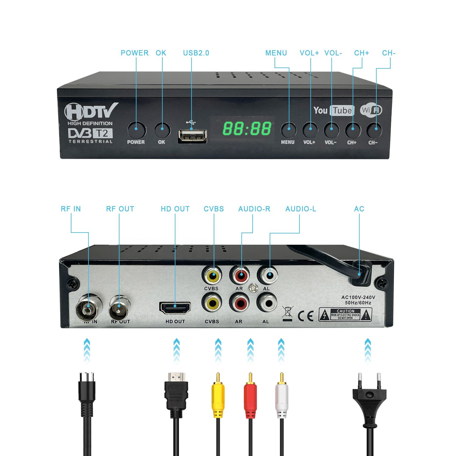 OEM Set Top Box Digital TV Terrestrial Receivers 1080P H.264 DVB T2 USB DVB-T2 Receiver STB TV Smart Box for Rissua Indonesia