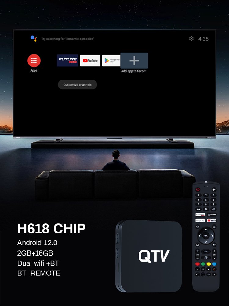 2024 New TV BOX QTV Future TV Online H618 Android 12.0 Smart 4K tvbox XTV AIR XTV DUO 2GB 16GB ROM 5G Dual WiFi Set-Top Box