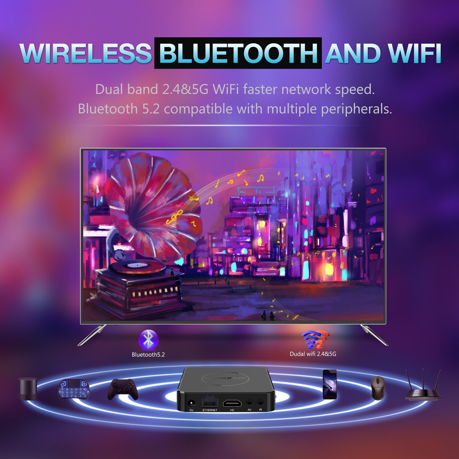 2024 New Streaming Mi TV Box Dual Wifi HDR Android TV Box 4K Quad Core Set-top box For Free Live in Spanish English Portuguese
