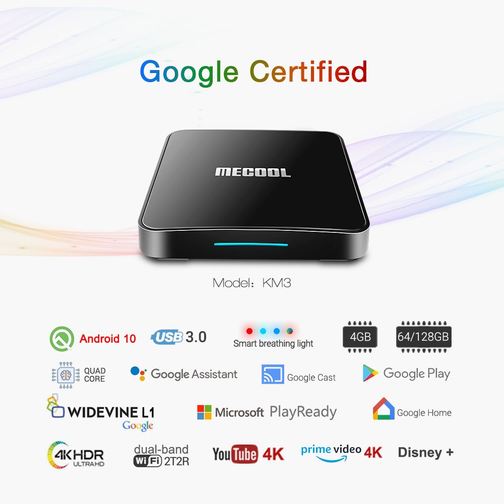 Wholesale MECOOL KM3 Google Certified Android 10 Amlogic S905x 4GB Ram 64GB Rom Android TV Box Set Top Box