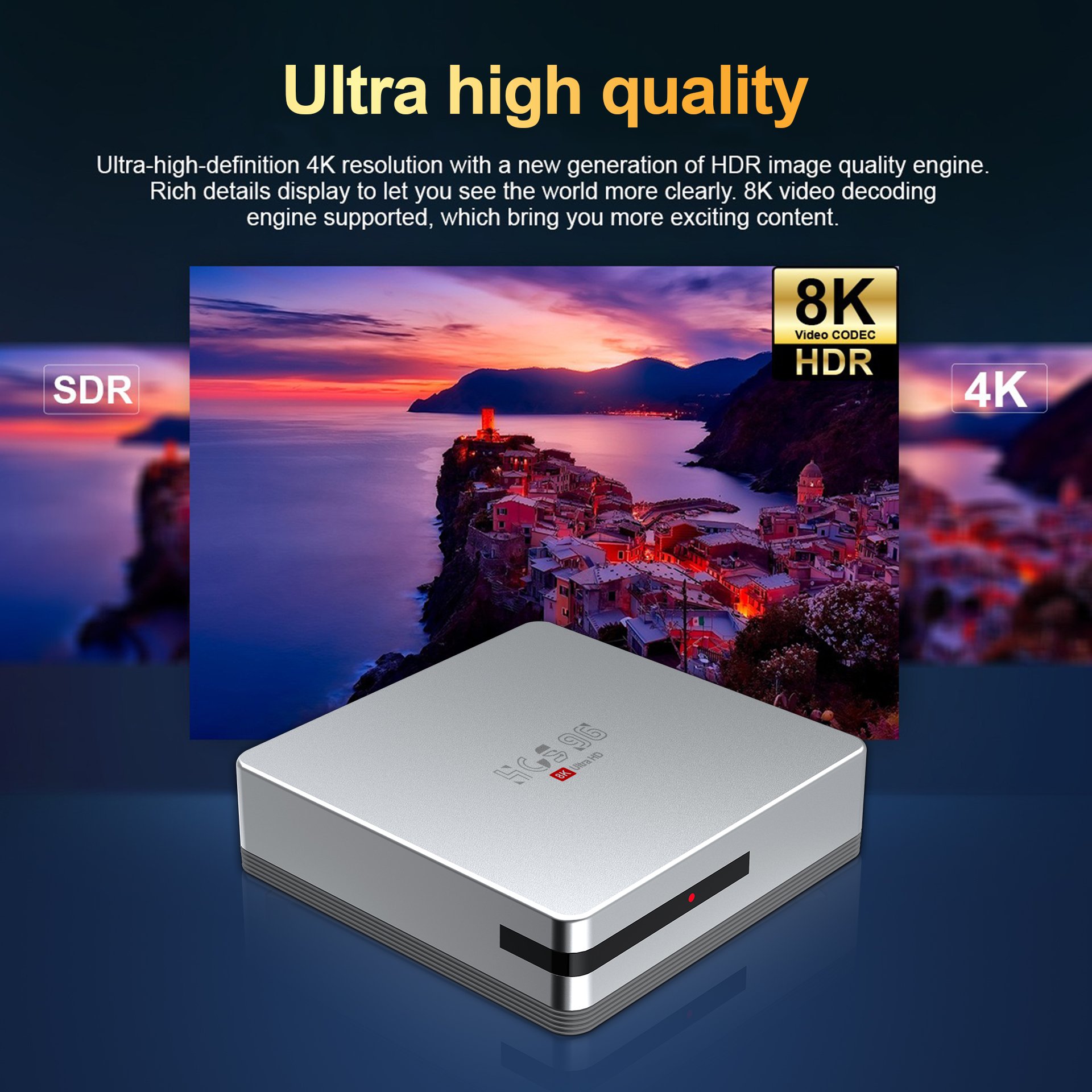 2024 new design HCS96 wifi5G white package set top box with BT Voice Remote Smart 8k android 13.0 Wifi5G tv box