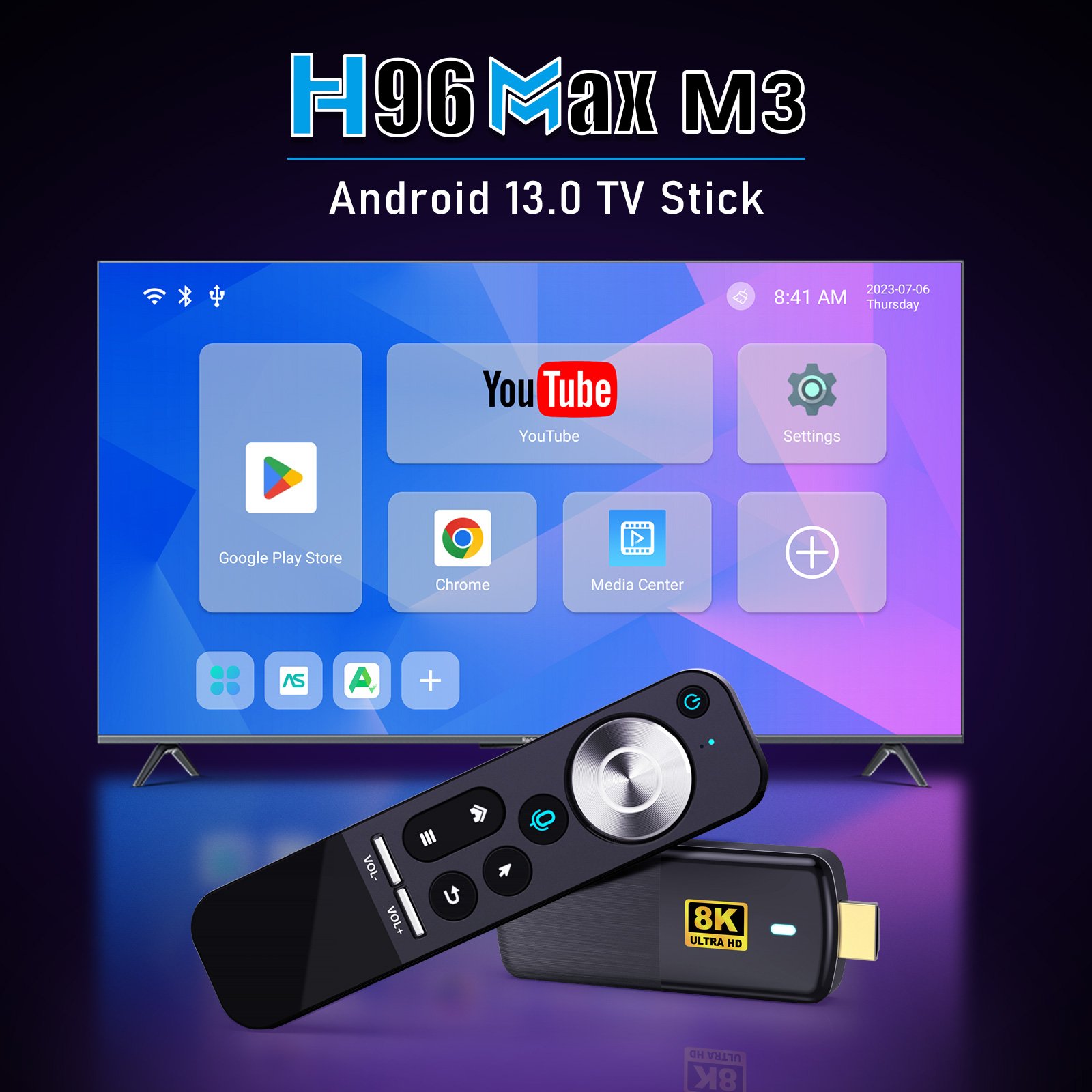 H96 Max M3 8K TV Stick Android 13 Quad Core RK3528 with Voice Remote Control 2GB/16GB Smart TV Box 4k Set Top box Fire tv stick