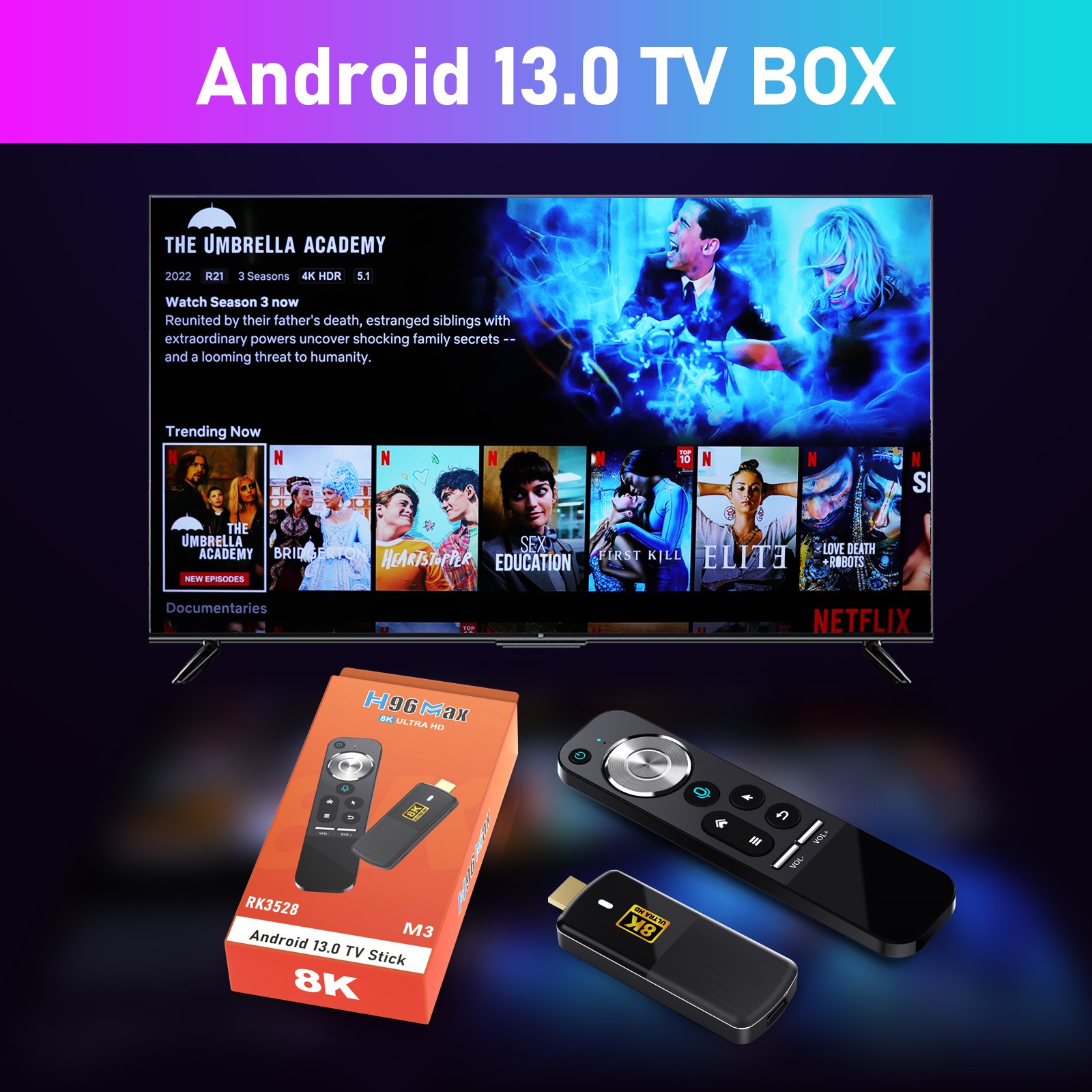 H96 Max M3 8K TV Stick Android 13 Quad Core RK3528 with Voice Remote Control 2GB/16GB Smart TV Box 4k Set Top box Fire tv stick