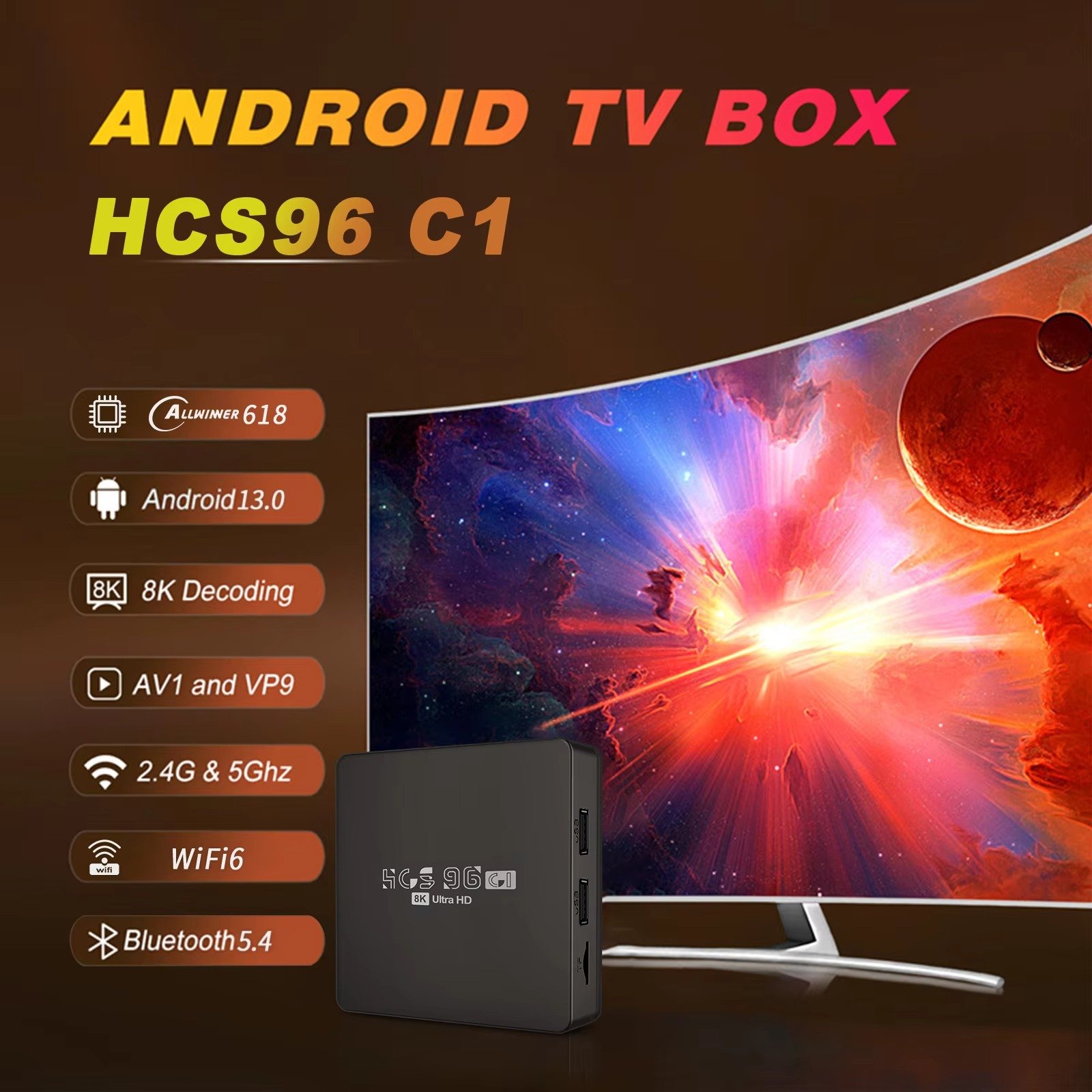 HCS96-C1 2GB ram 16GB rom Tv box Android 13 Media Player Smart TVBox Quad Core 5G WIFI 4K Set-Top Box Android TV Box