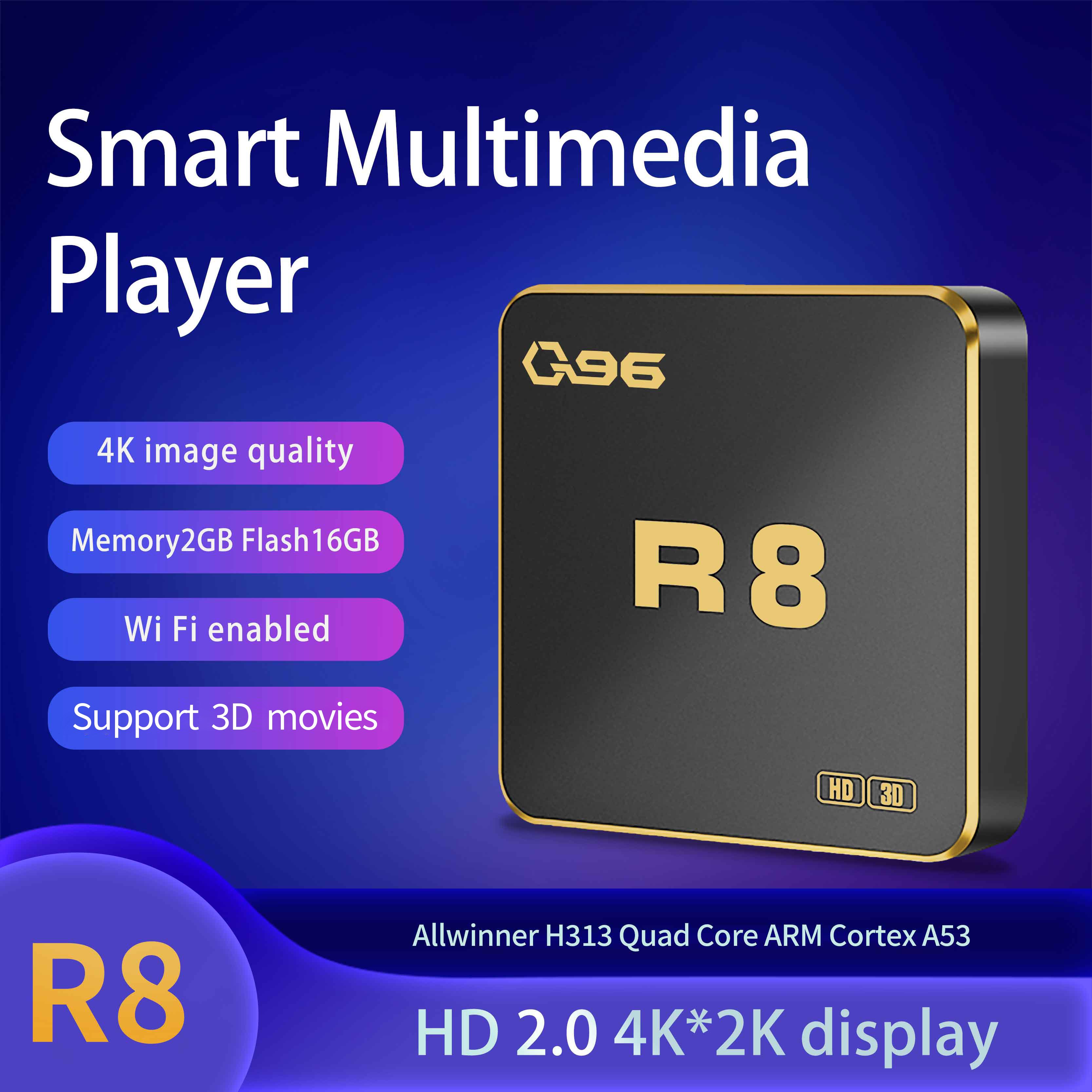 BYINTEK Q96 Popular R8 4K Quad Core 2gb 16gb WIFI 2.4G H313 Android 10os DDR3 Satellite TV Receiver Set Top Smart Tv Box