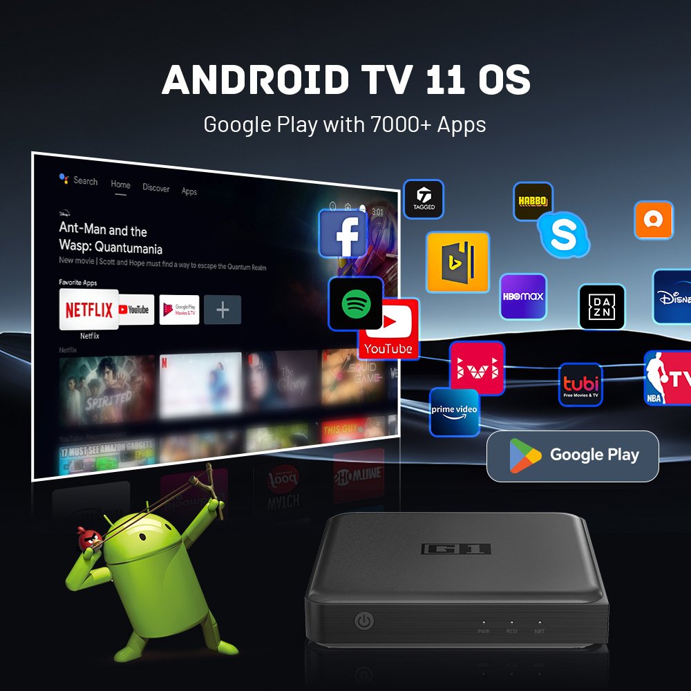 JSAT G1 Android tv box Google certificated Amlogic S905X4-J WiFi6 4GB 32GB 4K Media Player voice remote set top box