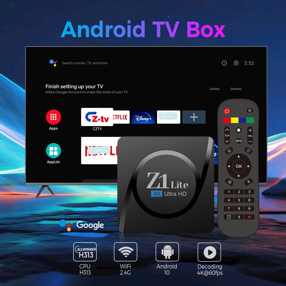 Z1 lite high quality 2024 set-top box 4k android 10 Allwinner h313 smart tv box 2+16G IR remote iptv
