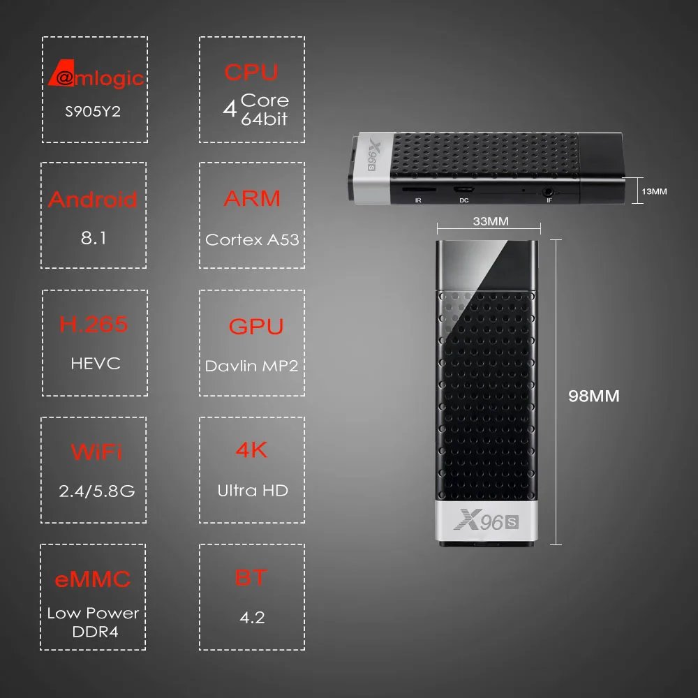 2024 New 4k Android TV Stick dongle X96S Amlogic S905Y2 Quad Core Android 8.1 Tv Box X96S 2.4G 5.8G Wifi SET TOP BOX