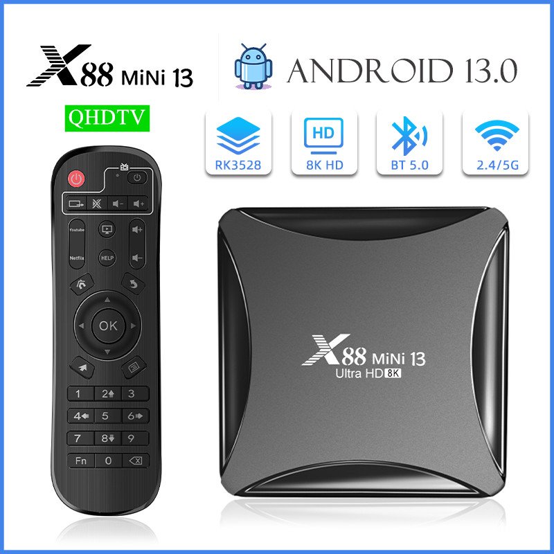 New Leadcool QHD Android X88 Mini 13 Smart TV Set Top Box RK3528 Quad Core 2G 4G RAM UHD 8K Image