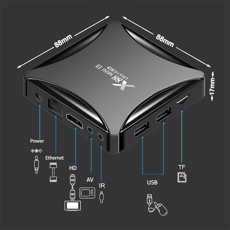 New Leadcool QHD Android X88 Mini 13 Smart TV Set Top Box RK3528 Quad Core 2G 4G RAM UHD 8K Image