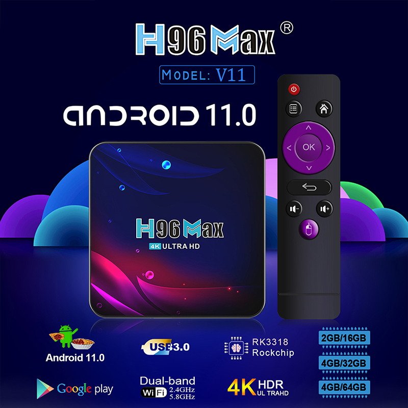 OEM factory H96 Max V11 RK3318 2GB 16GB tvbox 2.4g 5g dual wifi BT smart Android set top box H96Max V11