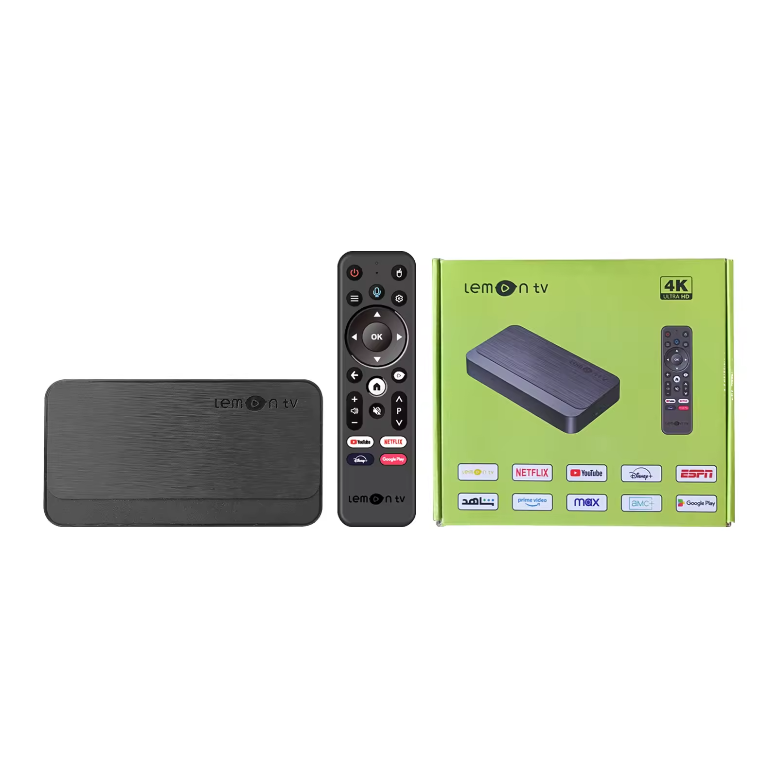 Lemon TV UHD Android 10 TV Box ATV Dual Band 2.4GHz+5GHz WIFI6 BT Remote Lemon TV Smart Set Top Box