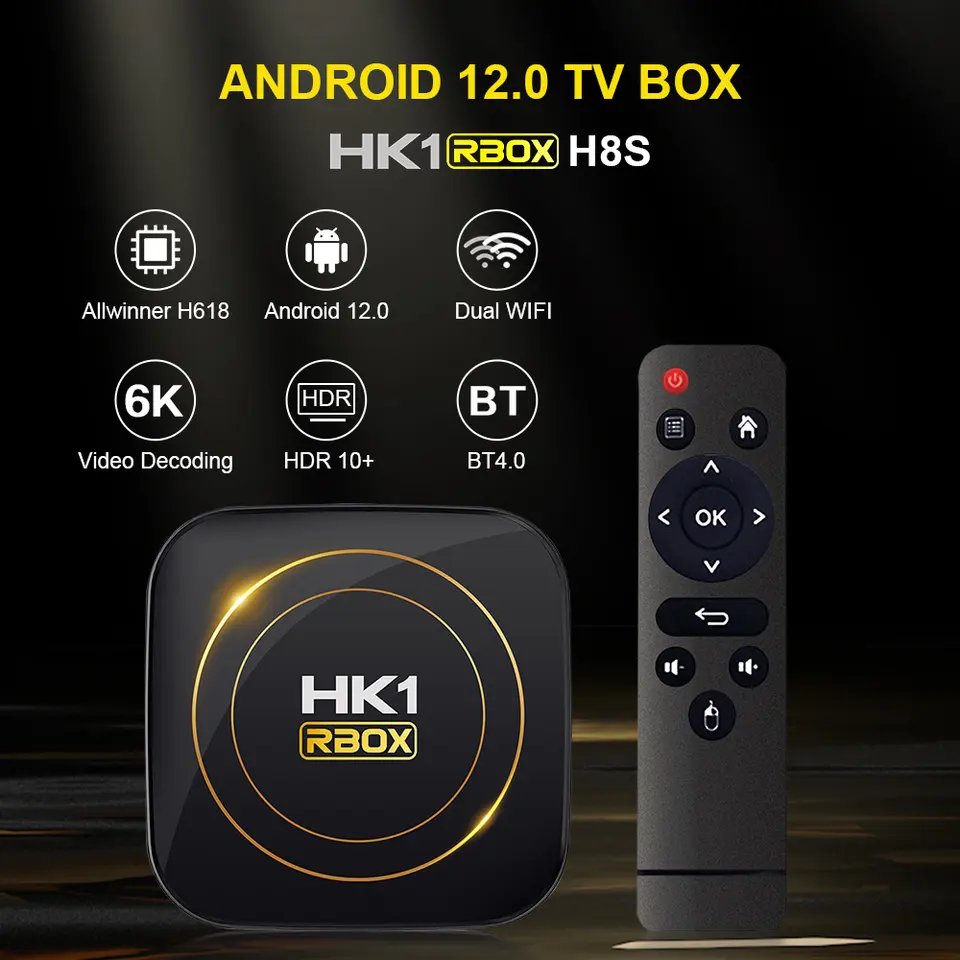 Android 12 HK1 RBOX TV BOX 4GB RAM 32/64GB ROM Allwinner H618 Dual Wifi 2.4G/5G BT 4.0 LAN 100M Ethernet 3D 6K Set Top BOX
