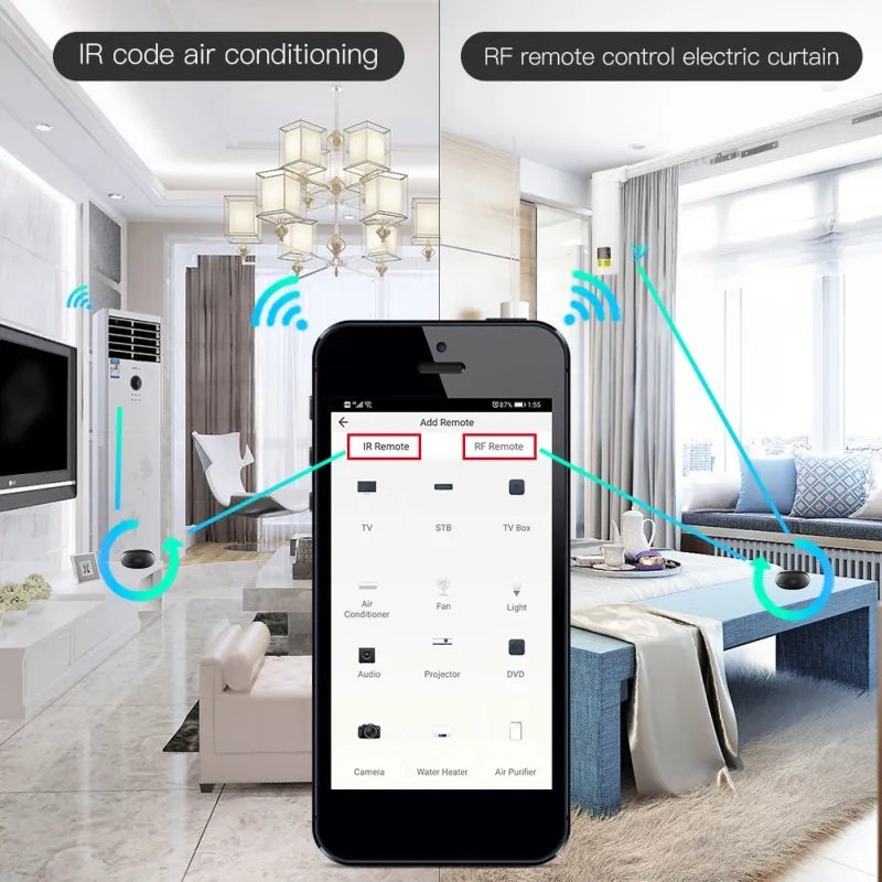 RSH WiFi Smart IR and RF Remote Control Smart Universal Remotely Controller for TV Air Conditioner Set-top Box Fan DVD Player