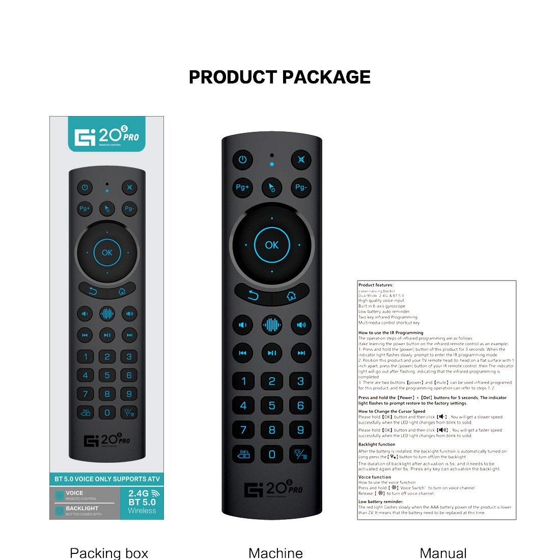 G20s pro BT air mouse backlight dual-mode wireless smart voice 2.4G Android set-top box projector TV box remote control