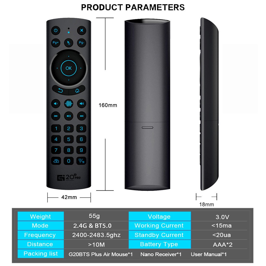G20s pro BT air mouse backlight dual-mode wireless smart voice 2.4G Android set-top box projector TV box remote control