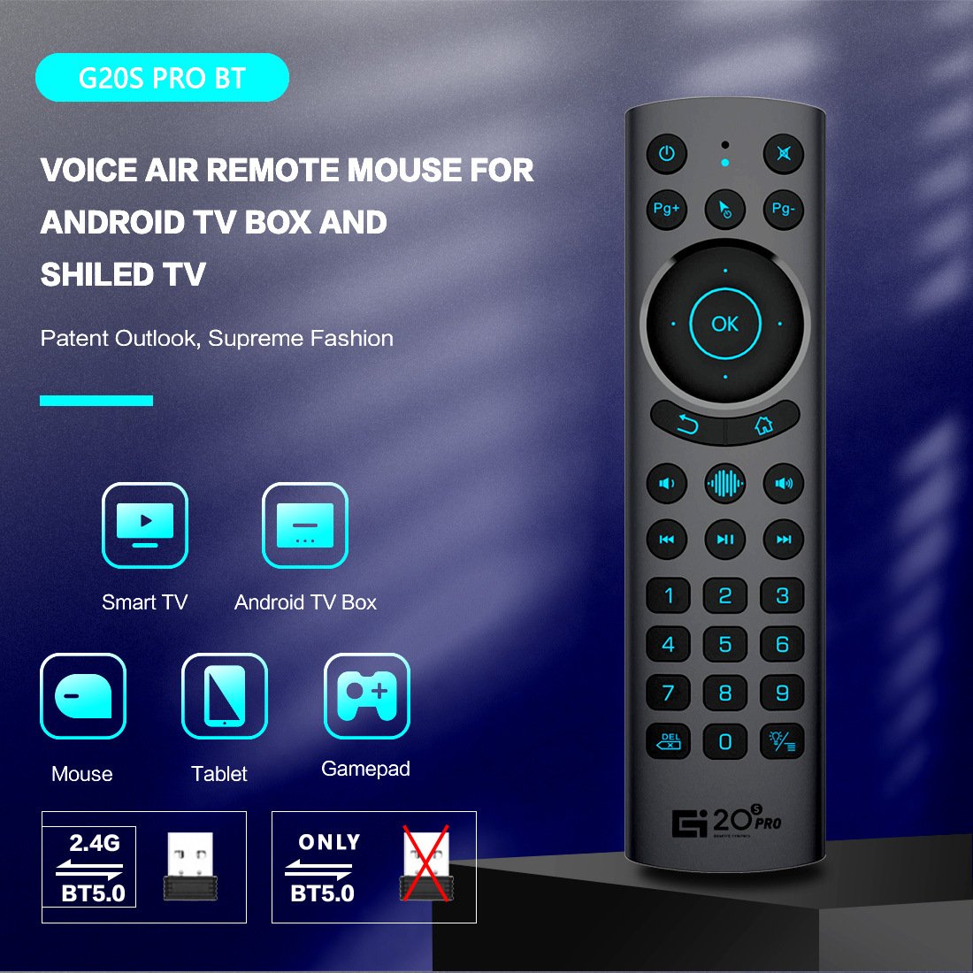 G20s pro BT air mouse backlight dual-mode wireless smart voice 2.4G Android set-top box projector TV box remote control