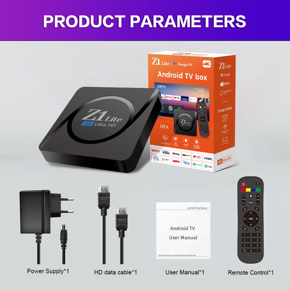 Original Factory Price 2024 Z1 LITE Android 10 Tv Box Allwinner h313 2GB 16GB IR Remote HD 4K Set-top box ATV Hot sale iptv box