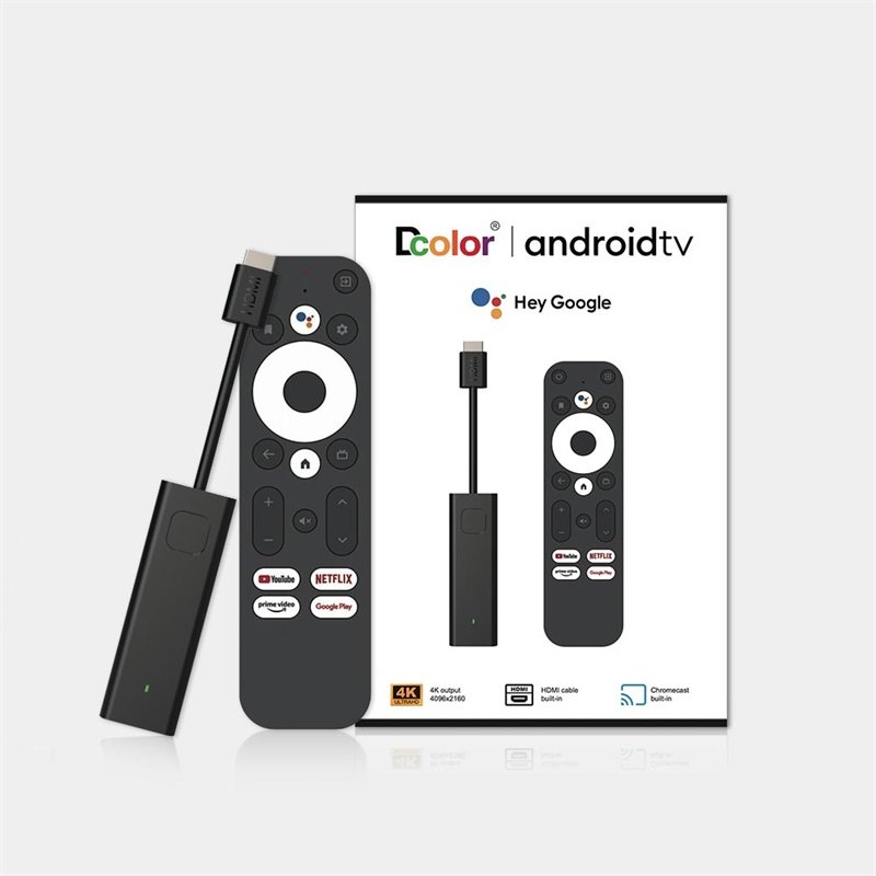 New Android TV Set Top Box DCOLOR 4K Google Verified ATV Stick Amlogic S905Y4 CPU BT5.0 2G 16G Memory TV Stick