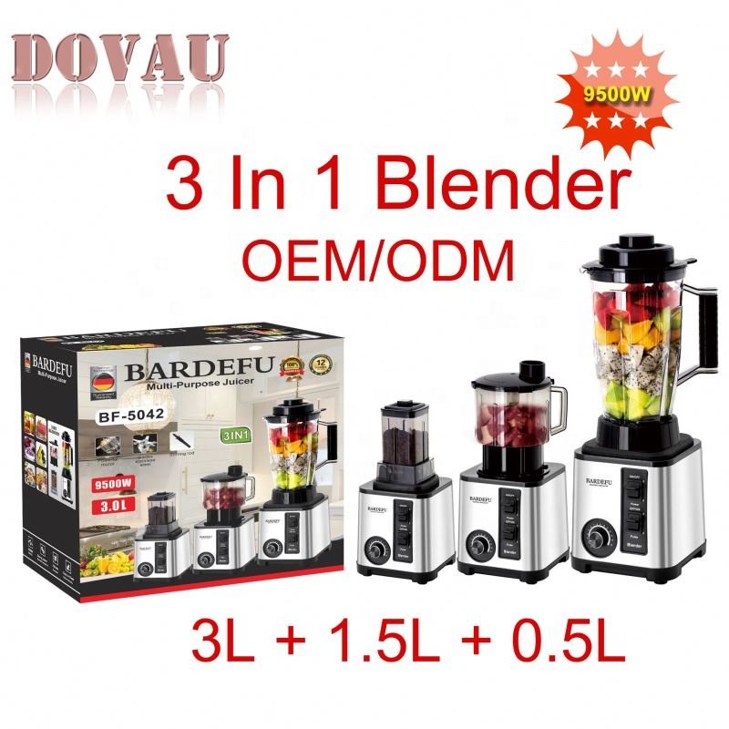 Dovau Commercial Stainless Steel 3L 9500W Kitchen Electric Custom Beauty 3 In 1 Mixer Blender Smoothie Portable Juicer