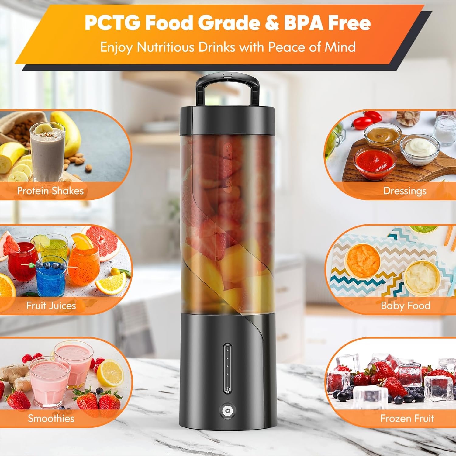 Ligkevan Fresh juice Mini Portable Blender With 6 Blade Ice For Shakes Machine Mixer Personal Juicer Bottle Portable Blender