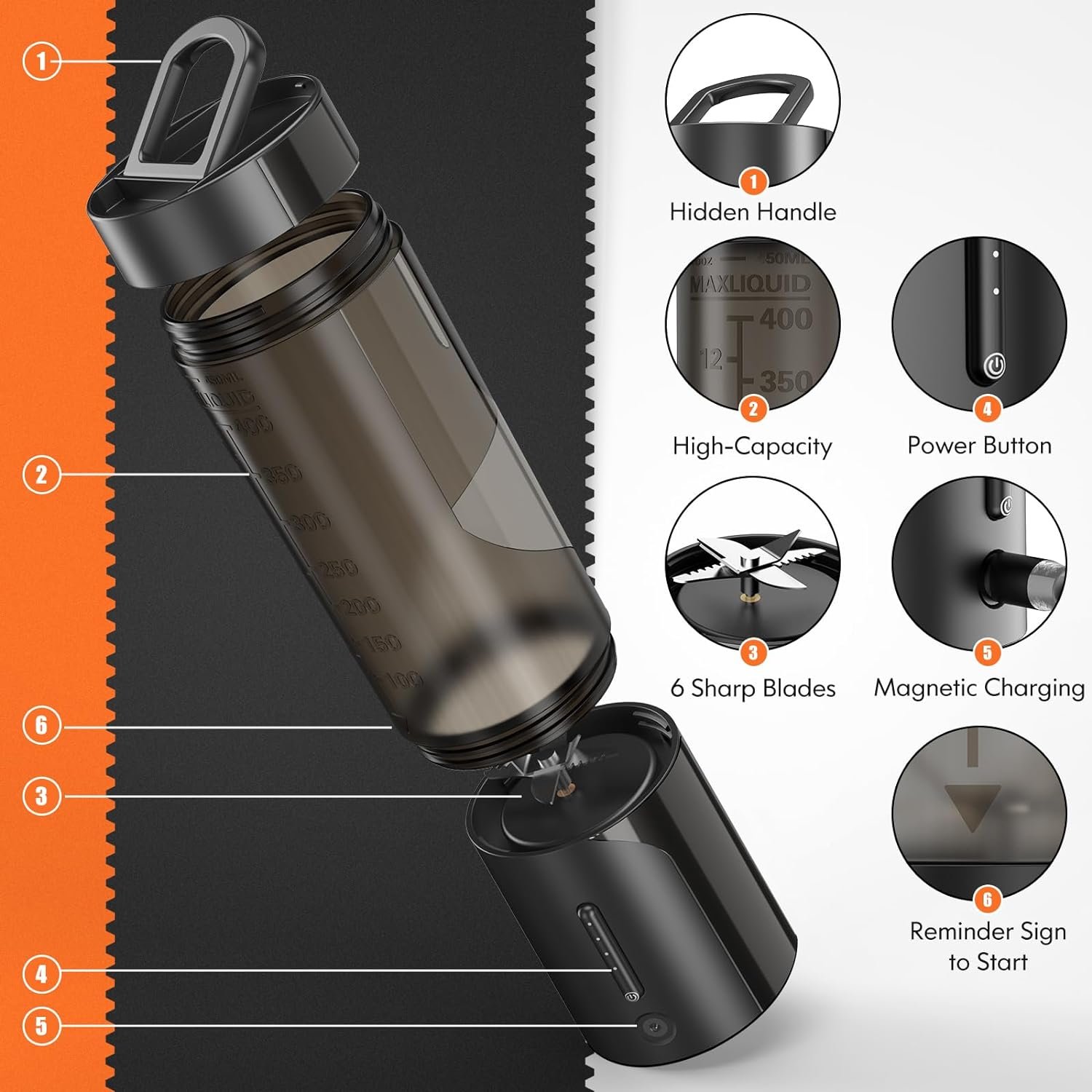 Ligkevan Fresh juice Mini Portable Blender With 6 Blade Ice For Shakes Machine Mixer Personal Juicer Bottle Portable Blender