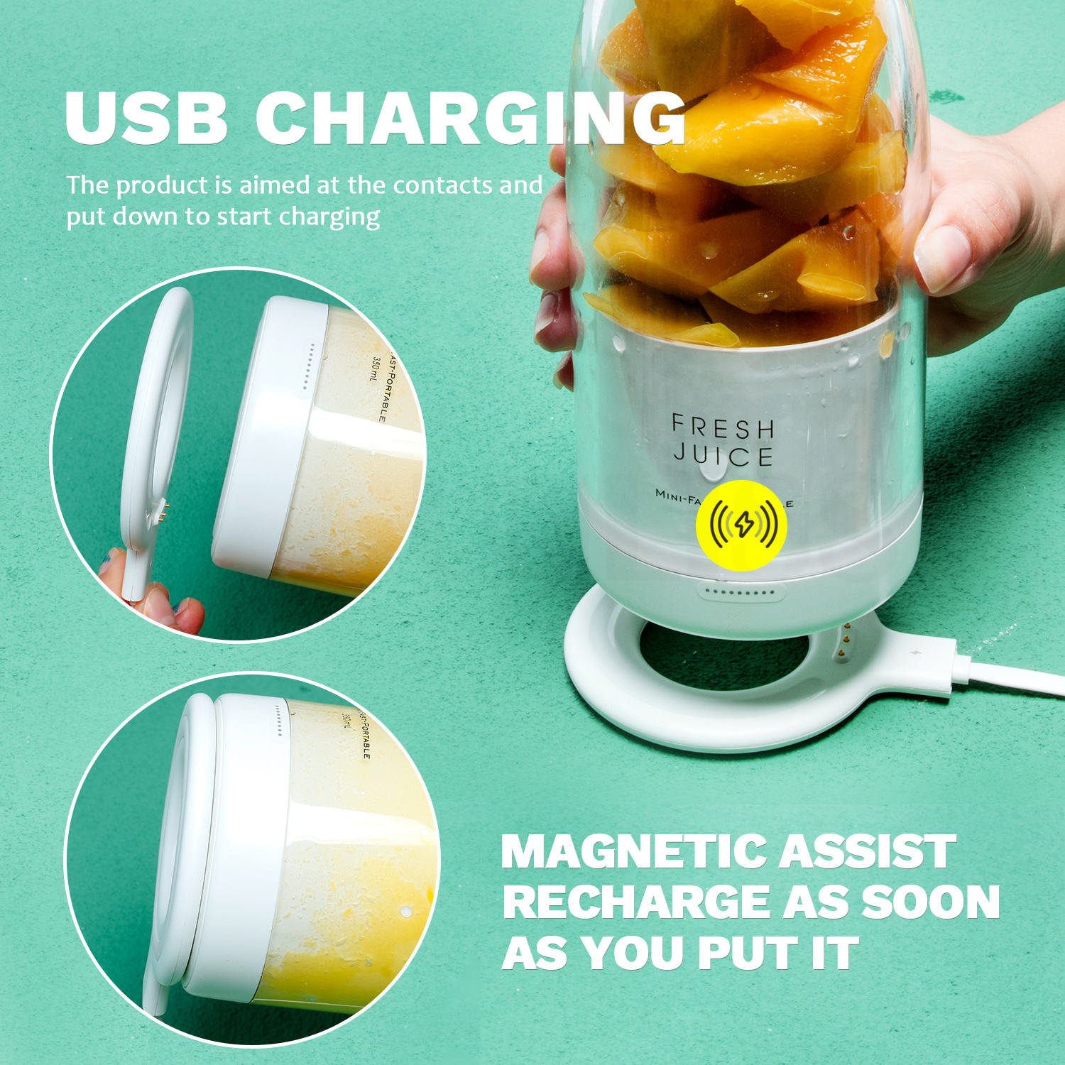 High quality Big power Rechargeable Portable Blender wireless charging pads 4 blade fresh juice portable blender Juicer
