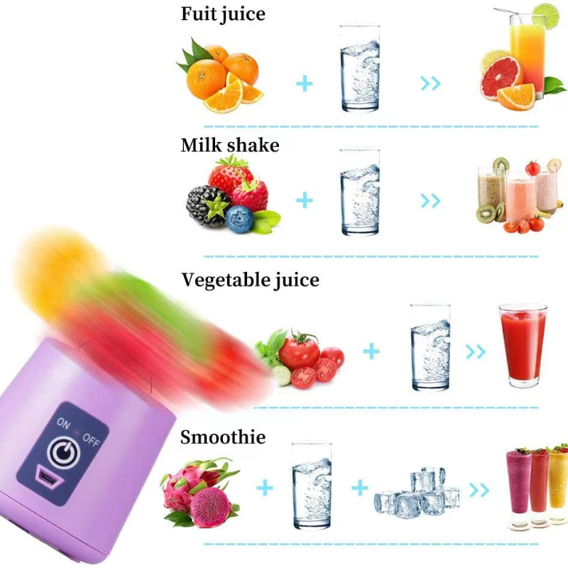 Portable Fruit Juicer 380ml Cup Ice Smoothie 6 Blade Mini Home USB Rechargeable Portable Blender
