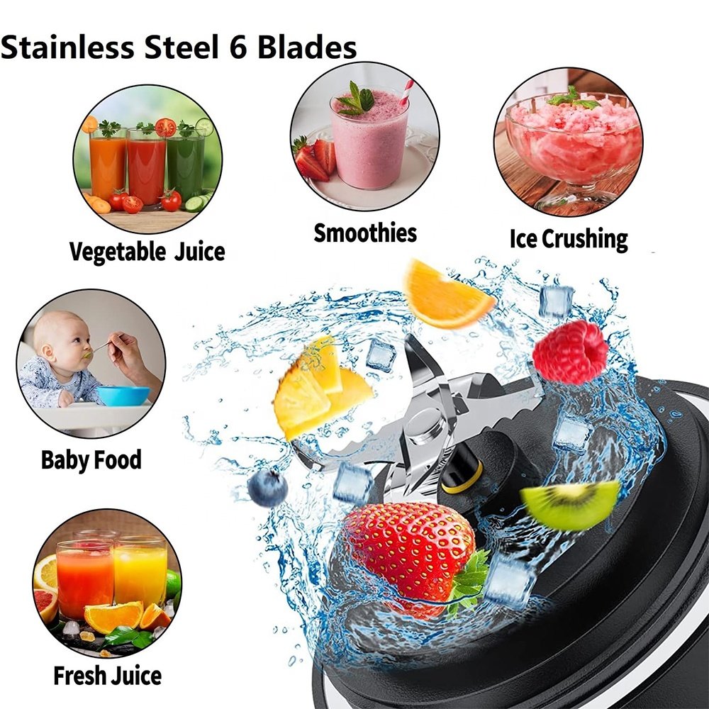 Portable Blender 6 Blades ABS Housing Stainless Mixing USB/Battery Shakes Smoothies Milk Outdoor Hotel Use Push Button Heating