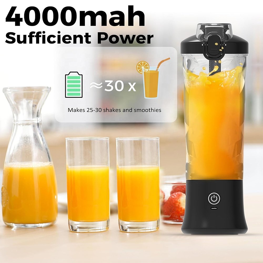 Portable Blender 6 Blades ABS Housing Stainless Mixing USB/Battery Shakes Smoothies Milk Outdoor Hotel Use Push Button Heating