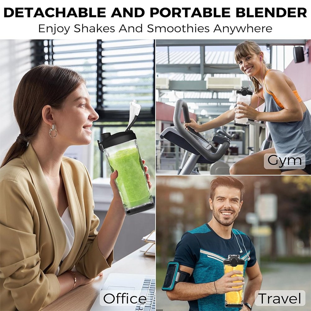 Portable Blender 6 Blades ABS Housing Stainless Mixing USB/Battery Shakes Smoothies Milk Outdoor Hotel Use Push Button Heating
