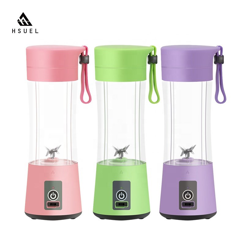 HSUEL Portable Mini Travel Blender 6-Blade Personal Fruit Juicer USB Battery Power Stainless Steel Household Car Outdoor Use